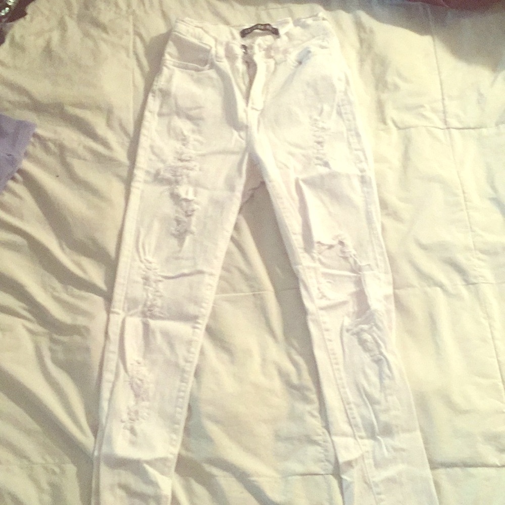 High waisted white ripped jeans from fashion nova